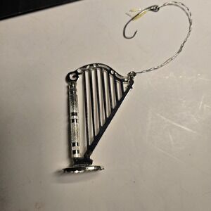 Vintage Musical Instruments Harp‎ Christmas Ornaments Silver Tone